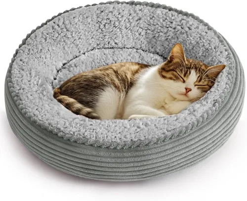 Miniatura 34 de Love's cabin Cama redonda acolchada para gatos y perros, cama para mascotas de 20 pulgadas para gatos o perros pequeños, parte inferior Violeta