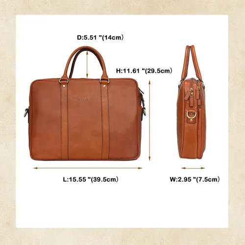 Miniatura 6 de Banuce Maletín de cuero italiano de grano completo para hombre, funda de 14 pulgadas, bolsa de trabajo para laptop, Beige, Maletín de cuero
