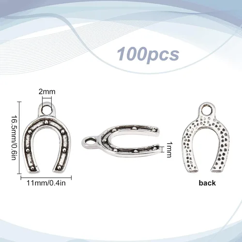 Miniatura 2 de SUNNYCLUE 1 caja de 100 dijes de herradura para zapatos de caballo, aleación tibetana a granel, vaquero occidental, amor, boda, amores de la suerte