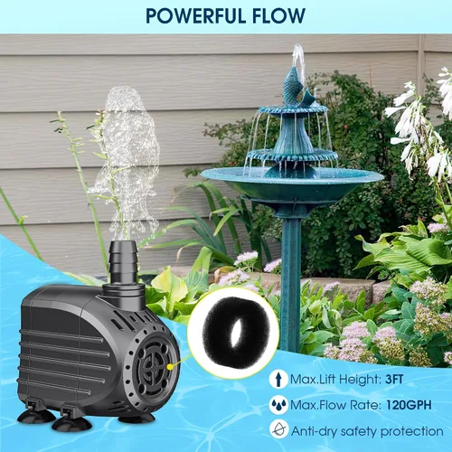 Miniatura 2 de NFESOLAR Bomba de Agua Sumergible 120GPH, Bomba Sumergible Ultra Silenciosa con Protección contra Quemado en Seco, Elevación Alta de 3 pies