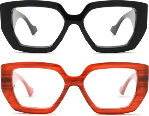Miniatura 2 de Hycredi Gafas de luz azul de marco grueso para mujeres y hombres, anteojos cuadrados de gran tamaño para juegos de computadora con lente transparente