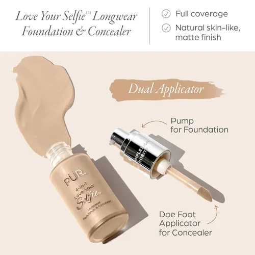 Miniatura 2 de PÜR MINERALS 4-in-1 Love Your Selfie Foundation & Concealer - Longwear Medium-to-Full Coverage Liquid Makeup Foundation with Hydrating Blend for