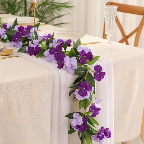 Miniatura 9 de JUSTOYOU Paquete de 2 guirnaldas de rosas falsas (15.8 pies), rosas artificiales, enredaderas, guirnalda de flores para colgar, vid floral, boda