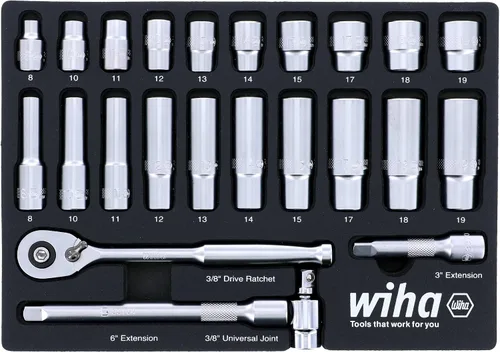 Miniatura 6 de Wiha 33796 Juego de bandejas de 22 piezas de 3/8 pulgadas profesional estándar y profundo - SAE