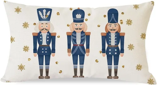 Miniatura 9 de PANDICORN - Funda de almohada decorativa de Cascanueces de Navidad 12x20 pulgadas, decoración de Navidad en negro con Cascanueces, cojín decorativo