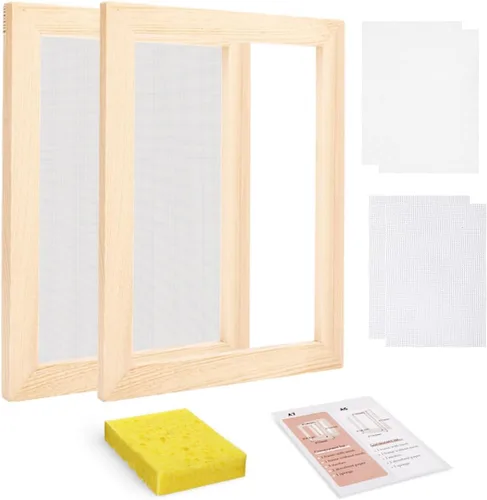 Miniatura 8 de Worown Kit de pantalla para hacer papel, 4 tamaños (A4, A5, A6, A7) molde de madera y cubierta con juego de malla, kit de marco para fabricación