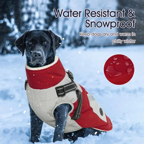 Miniatura 5 de IECOii Abrigo para Perros Grandes Impermeable Chaqueta de Invierno para Perros con Arnés Incorporado, Rojo - XXLarge, Forro Polar Térmico Cálido