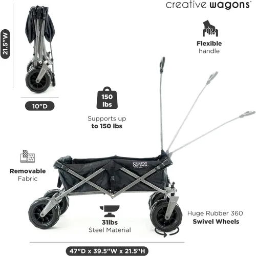 Miniatura 2 de Cochecito creativo para exteriores, carrito de playa XXL Deluxe con toldo, carrito plegable plegable y portátil, soporta hasta 200 libras