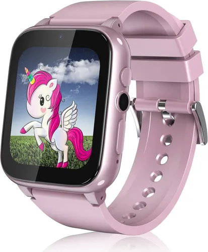 Goodatech Reloj inteligente de 1.69 pulgadas para niños de 4 a 12 años, 26 juegos de rompecabezas, cámara HD, reproductor de música de video,