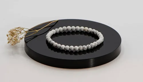 Miniatura 5 de LTC Designs Pulsera elástica de howlita blanca redonda brillante de 0.157 in, 6.5 pulgadas para hombres, mujeres y adolescentes, Gema, howlita