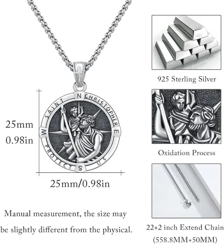 Miniatura 28 de Collar con colgante de plata de ley 925 con medalla de San Patrón, joyería religiosa para hombres y mujeres, con cadena de acero inoxidable 316L