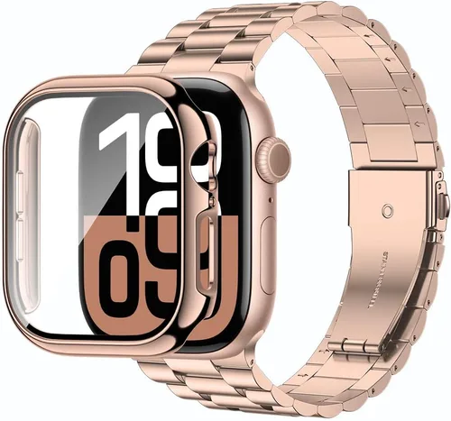 Miniatura 16 de baozai Compatible con Apple Watch Band de 1.496 pulgadas con funda, correa para iWatch de acero inoxidable con funda protectora de pantalla