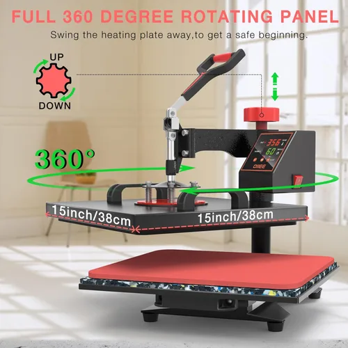 Miniatura 6 de OIIEE Máquina de prensa de calor 8 en 1 combinada prensa de calor de 15 x 15 pulgadas, máquina de transferencia de calor de 360 grados, impresión