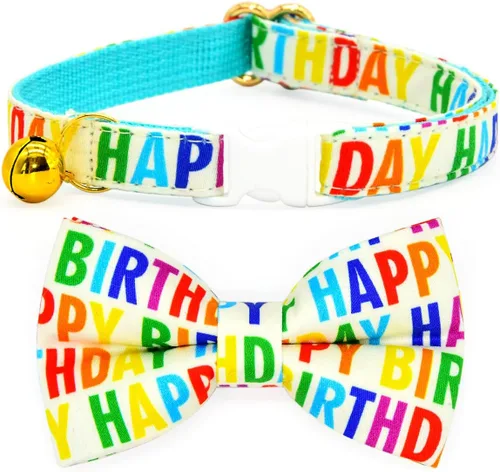 Miniatura 11 de Collar de Gato Azul con Diseño de Búfalo a Cuadros, Conjunto de Lazo para Boda/Cumpleaños, Collar Separable para Gatito