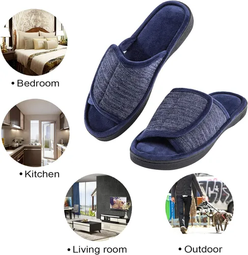 Miniatura 6 de DL Pantuflas ajustables de espuma viscoelástica para hombre, con punta abierta, cómodas para interiores y exteriores, acogedoras y transpirables