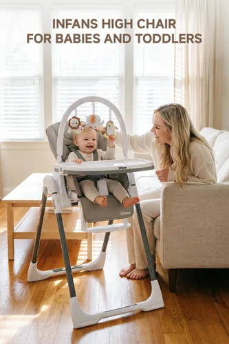 Miniatura 2 de INFANS Silla alta para bebés y niños pequeños, silla alta plegable con 7 alturas diferentes, 4 respaldos reclinables, 3 ajustes, bandeja extraíble