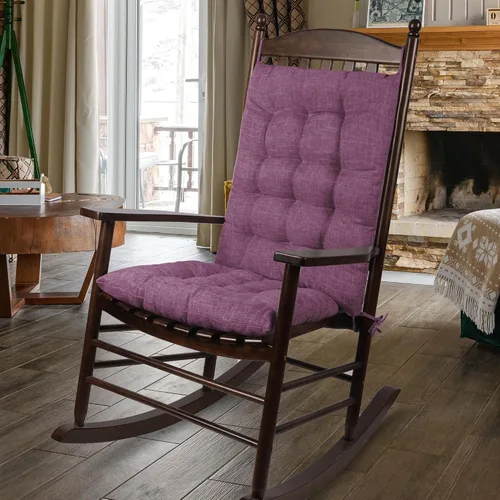 Miniatura 8 de ELFJOY Cojín extragrande para silla mecedora, de lino grueso, para respaldo y asiento, juego de 2 piezas con lazos
