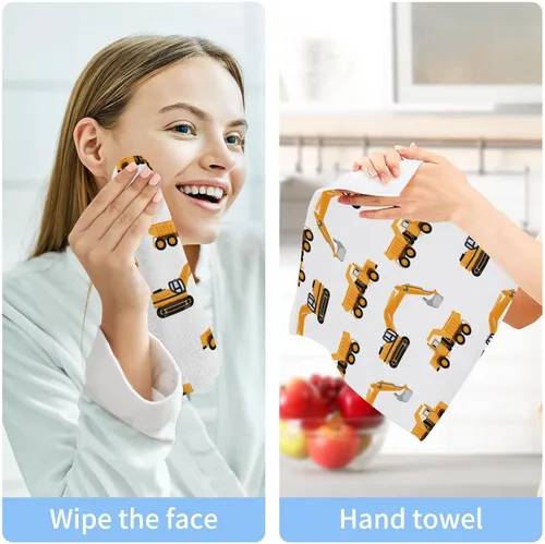 Miniatura 8 de SUABO Toallas de baño de algodón suave para niños, excavadora de automóviles industriales y camiones en toalla blanca, juego de 4