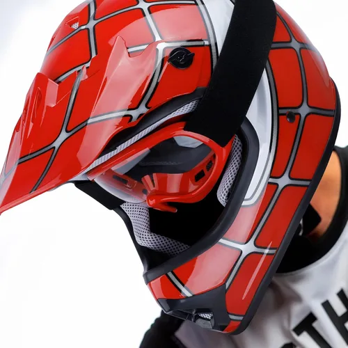 Miniatura 5 de XFMT - Juego de casco DOT con gafas y guantes para motocross, cuatrimoto y vehículos todoterreno para niños y jóvenes, diseño de araña roja, talla L