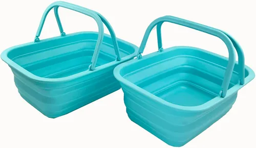 Miniatura 12 de SAMMART Tina de plástico plegable con asa de 9.2 L (2.3 galones) – Cesta de picnic portátil al aire libre – Lavabo plegable para lavar platos, Verde