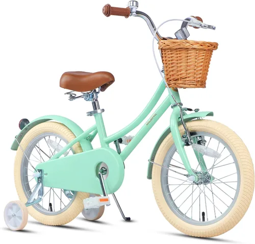 Miniatura 37 de Glerc Little Molly - Bicicleta de crucero retro para niños de 2 a 13 años de edad con cesta de mimbre y ruedas de entrenamiento/soporte, varios
