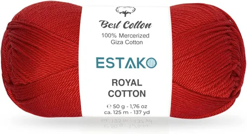 Miniatura 50 de Estako Algodón Royal, 100% hilo de algodón giza mercerizado, suave, súper fino 1 para ganchillo y tejer, 1.76 onzas (50g) / 137 yardas (125m)