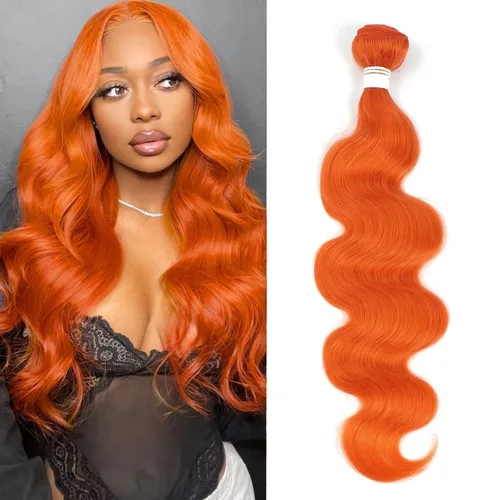 Miniatura 8 de REMY HAIR - Extensiones de cabello 100 % humano ondulado, extensiones de cabello naranja para coser, un paquete de 18 pulgadas para mujeres blancas