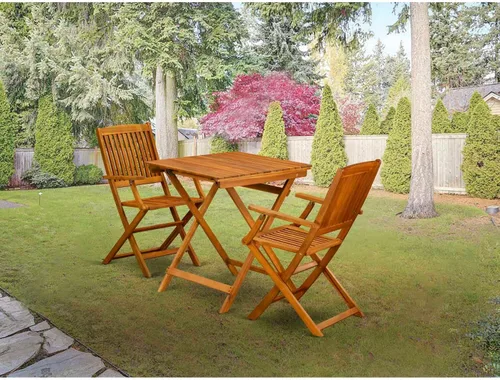 Miniatura 5 de East West Furniture SECM3CANA - Juego de mesa plegable de madera de 3 piezas para patio, contiene una mesa auxiliar cuadrada de madera de acacia