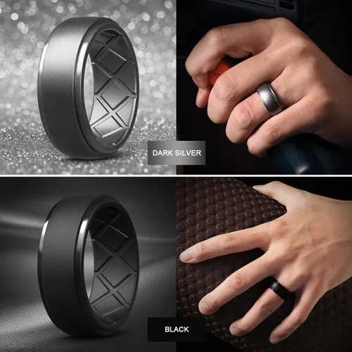Miniatura 109 de Egnaro - Anillos de silicona para hombre, 25/64 pulgadas (10 mm) de ancho y 3/32 pulgadas (2.5 mm) de grosor, alianzas de boda de goma, paquete