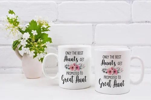 Miniatura 5 de QASHWEY Taza de café con texto en inglés «Only The Best Aunts Get Promoted to Great Aunt», divertidos regalos de anuncio de embarazo para tía, tías