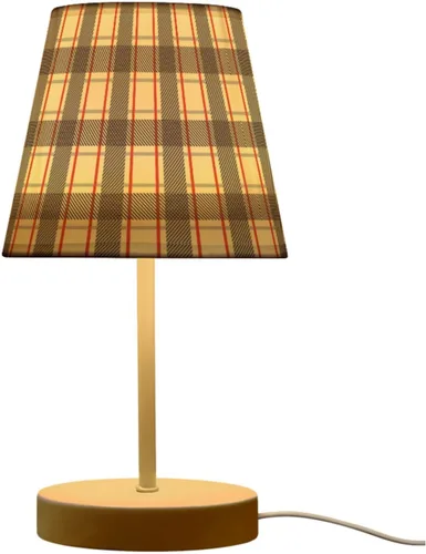 Lámpara de mesa LED de 3 colores con patrón de tartán retro con puerto USB, pantalla de lino de 10.8 pulgadas, decoración de mesita de noche, luz