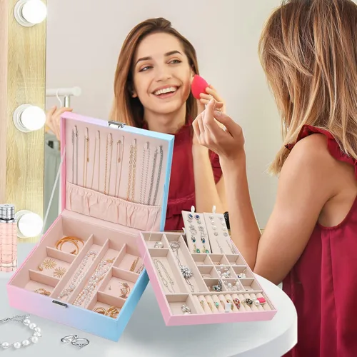 Miniatura 7 de ProCase Joyero para mujeres, niñas, novia, esposa, regalo ideal, organizador de joyas de cuero grande con dos capas para aretes, pulseras, anillos