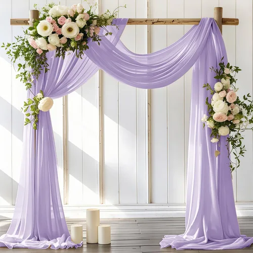Miniatura 17 de LINXTAR Tela de Cortinaje para Arco de Boda 2 Paneles 30'' x 18FT Rosa Empolvado Gasa Chiffon Transparente Cortinaje de Arco para Cabina de Fotos