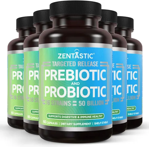 Miniatura 9 de Zentastic Suplemento de probióticos y prebióticos – 50 mil millones de UFC – para hombres y mujeres, salud inmune y digestiva – 16 cepas – estable