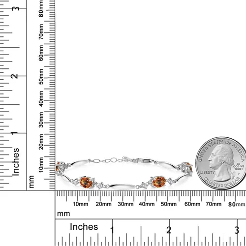 Miniatura 84 de Gem Stone King 925 Sterling Silver Gemstone Birthstone and White Created Sapphire Tennis Bracelet For Women Oval 7X5MM and 2MM 6 Inch + 1 Inch