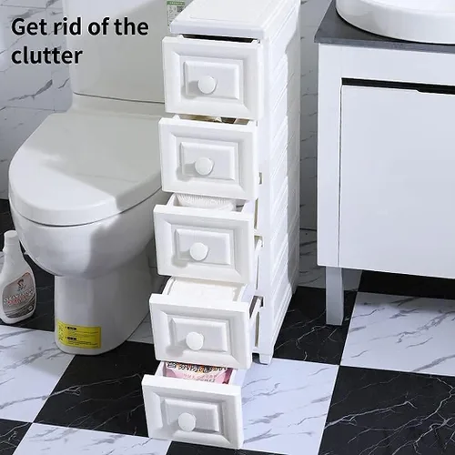 Miniatura 4 de Conworld Almacenamiento de baño de plástico delgado súper ligero, organizador de 5 niveles con 4 ruedas