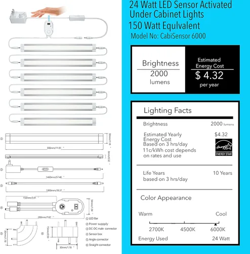 Miniatura 2 de LAMPAOUS Kit de iluminación LED regulable para debajo del gabinete, kit de iluminación segura para pistola activada por ondas manuales, sensor