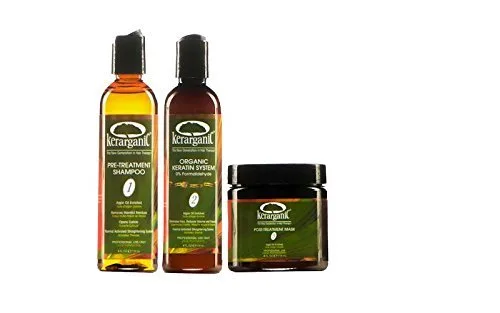KERARGANIC Tratamiento orgánico de queratina (sin formaldehído) PLUS Set de tratamiento posterior: (tratamiento de queratina DIY más productos