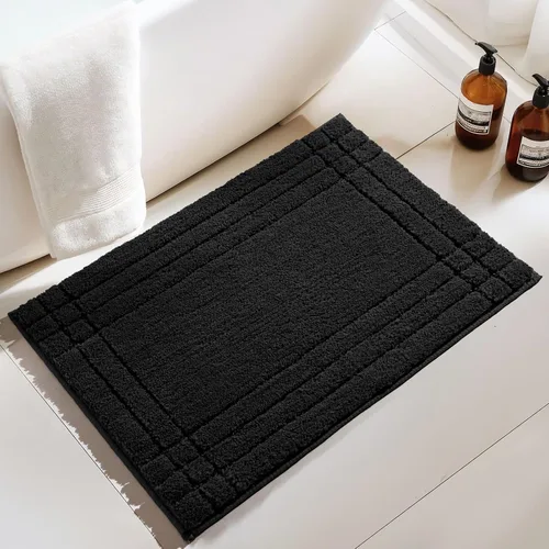 Alfombras de baño negras, pequeñas alfombras de baño antideslizantes, alfombra de baño suave y peluda lavable para bañera y ducha, 18x24
