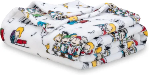Berkshire Blanket Peanuts® VelvetLoft® - Manta de felpa de Snoopy con lindo personaje, Gang Oh Christmas Tree White (60 x 70 pulgadas)