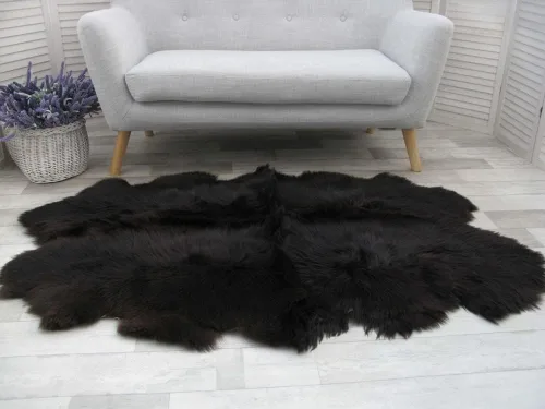 Miniatura 6 de HUAHOO Alfombra Premium de Piel de Oveja Negra, Real, de Australia, Natural, de Lujo, de Lana de Cordero Esponjosa, para Área, Fundas de Asiento