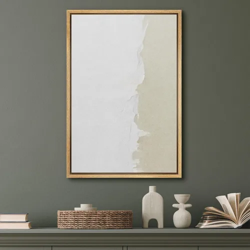Miniatura 5 de SIGNFORD - Lienzo enmarcado para pared, arte de pintura grunge duotono blanco bronceado, trazos abstractos, formas ilustradas, arte moderno