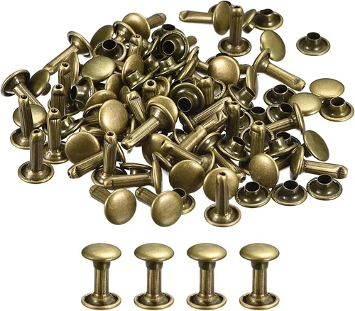 Miniatura 47 de uxcell 100 juegos de remaches de cuero, remaches de doble tapa de 0.236 x 0.315 pulgadas, remaches de metal para reparación de cuero, manualidades