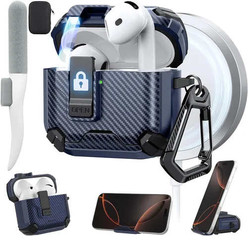 Miniatura 33 de Maxjoy Funda protectora para AirPods 4 2024, funda protectora para AirPods de 4ª generación con bloqueo automático, compatible con MagSafe, Verde