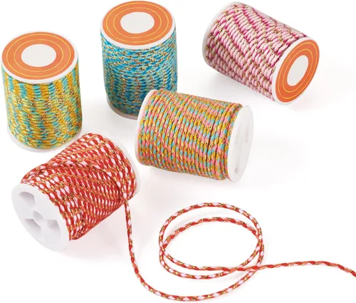 Miniatura 12 de Beadthoven - Cuerda trenzada de 0.069 pulgadas, 25.8 yardas de colores, cuerda metálica para anudar china, cuerda de macramé, cuerda de arcoíris