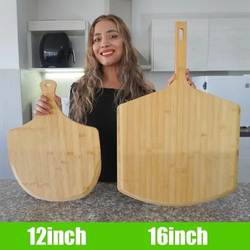 Miniatura 7 de Pala de pizza de 16 pulgadas, de bambú natural, espátula de pizza para pizza, accesorio de horno para tabla de pizza de madera grande