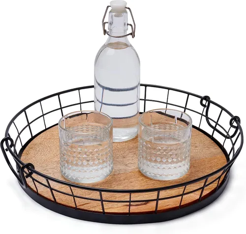 Miniatura 3 de Spectrum Madison - Bandeja redonda de madera de metal con asas para sala de estar, cocina, mostrador otomano, cafetería, mesa de comedor, bandeja