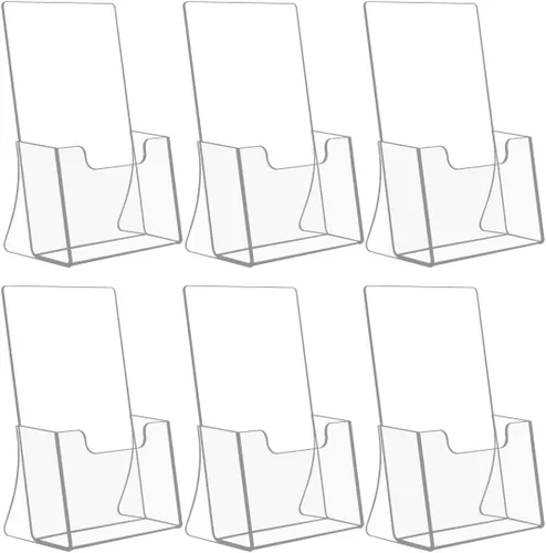 Miniatura 8 de NIUBEE Paquete de 2 soportes acrílicos de 21.6 cm x 14 cm para folletos con doble pliegue, organizadores de volantes transparentes para mostrador