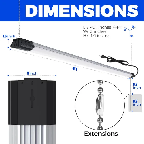 Miniatura 7 de Barrina BS84 - Luces LED para taller de 4 pies, 84 W, 10000 lúmenes, 6500 K, lámpara enlazable para garaje, sótano, colgante o montaje empotrado, 4