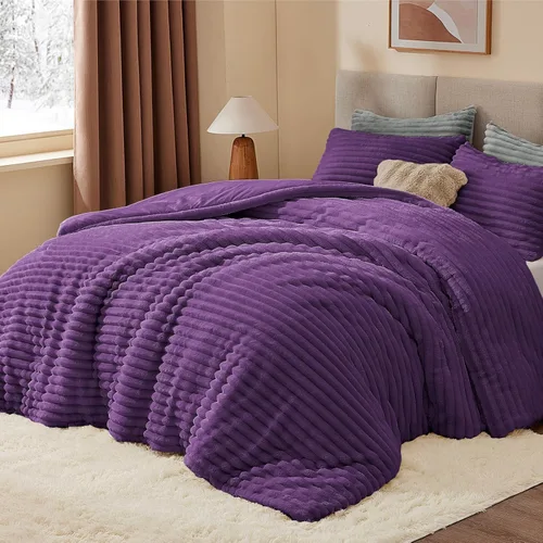 Miniatura 30 de BEDELITE - Juego de edredón de forro polar tamaño individual: ropa de cama supersuave y cálida en color beige, juego de cama de lujo esponjoso